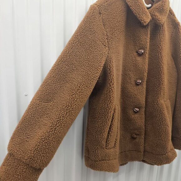 H&M Women's Teddy Sherpa Jacket Button Front Size 10 Brown Polyester - Picture 5 of 13